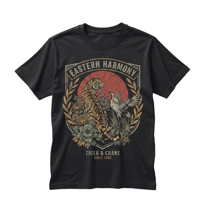 Retro Tiger Crane Graphic Japanese Wildlife Floral Vintage Asian Nature Animal Art Gift Unisex TShirt