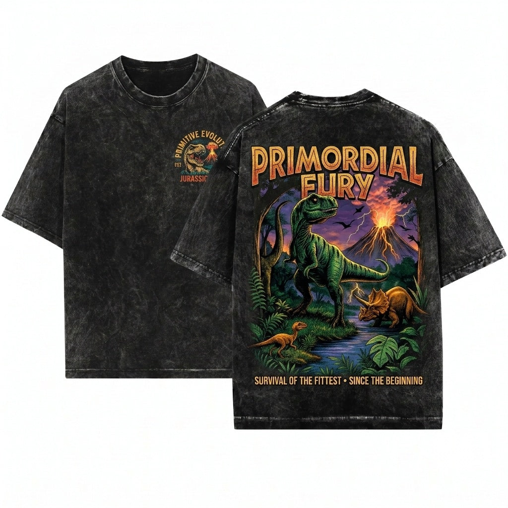 90s Vintage Prehistoric Dinosaur T-Rex Triceratops Graphic Nature Gift Unisex Wash T-Shirt