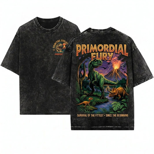 90s Vintage Prehistoric Dinosaur T-Rex Triceratops Graphic Nature Gift Unisex Wash T-Shirt