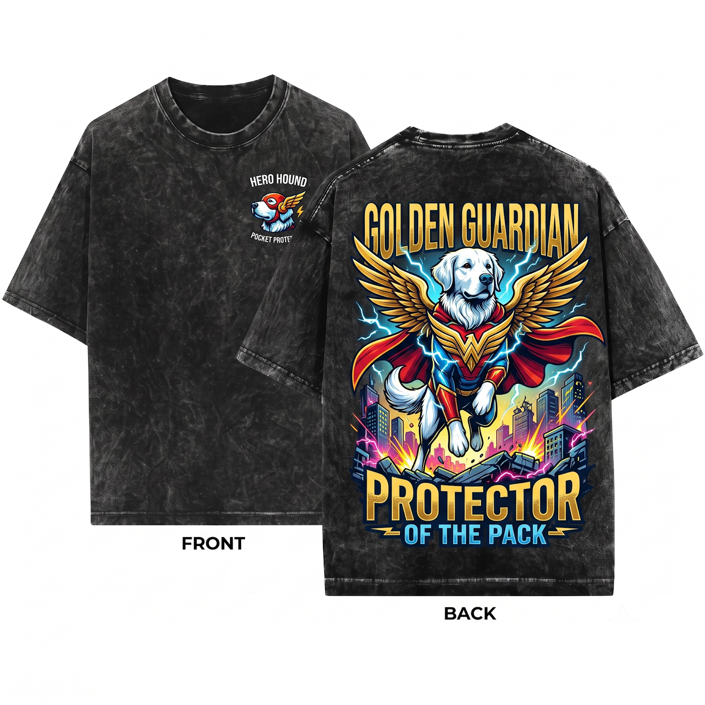 Funny Golden Retriever Superhero Tee Cute Goldie Dog Comic Fans Gift Nerdy Pet Humor Graphic Unisex Heavyweight Garment-Dyed T-Shirt