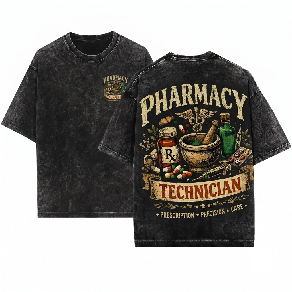 Pharmacy Technician Vintage Apothecary Healthcare Medical Professional Appreciation Unisex Wash T-Shirt