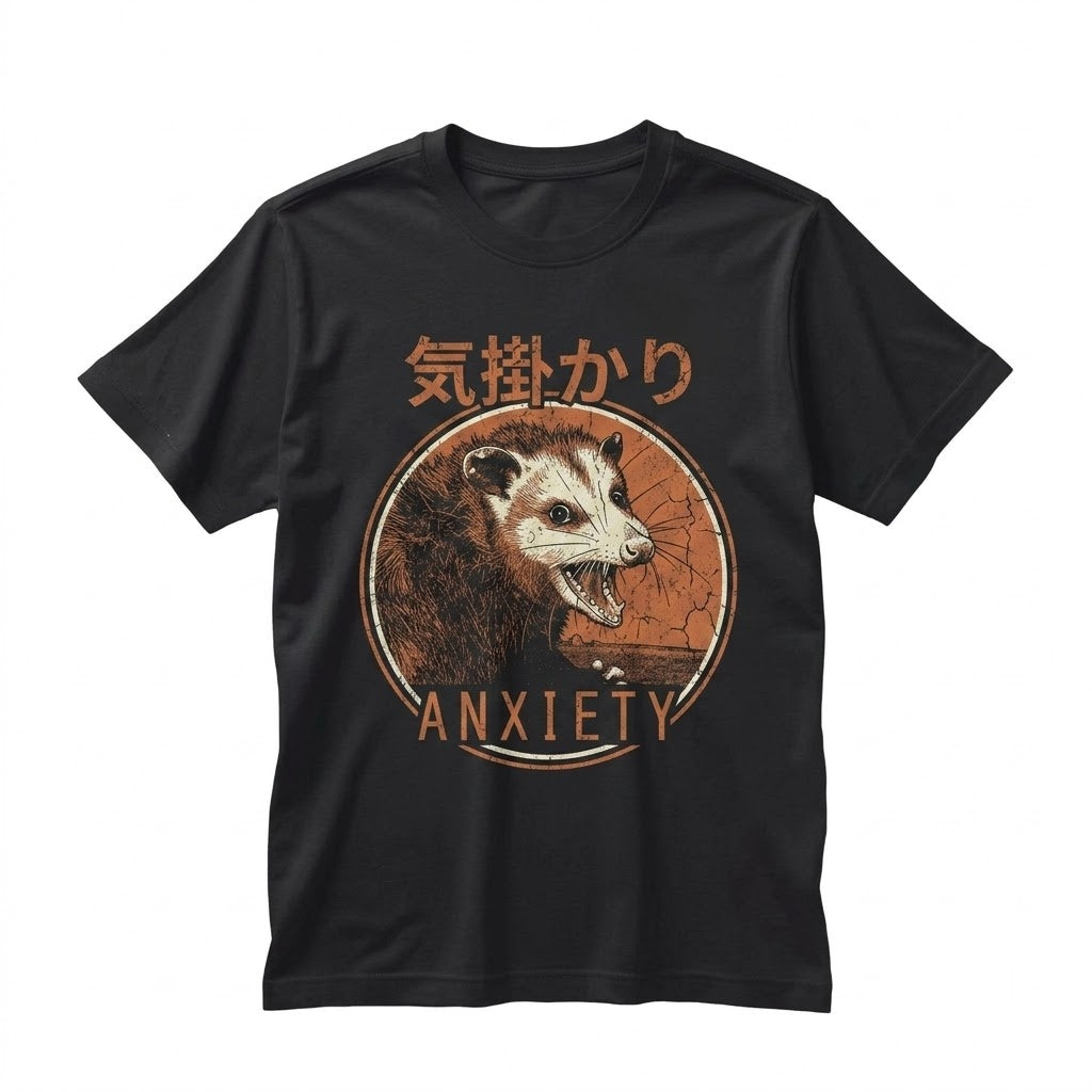 Funny Anxiety Japanese Aesthetic Screaming Opossum Graphic Retro Novelty Cotton Crewneck Unisex TShirt