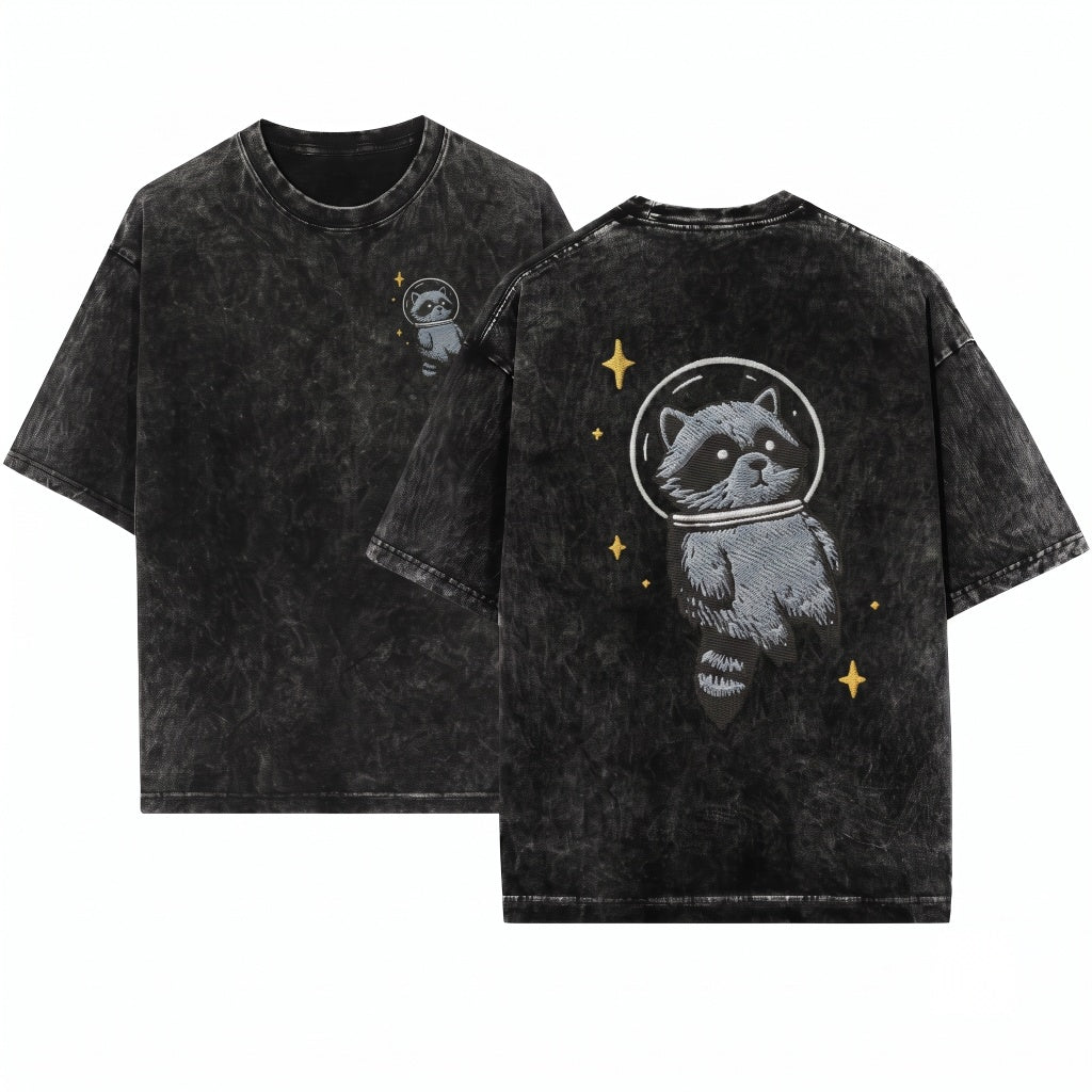 Space Raccoon Embroidered 1717 Cosmic Animal Chaotic Spooky Gamer Gift Unisex Wash T-Shirt