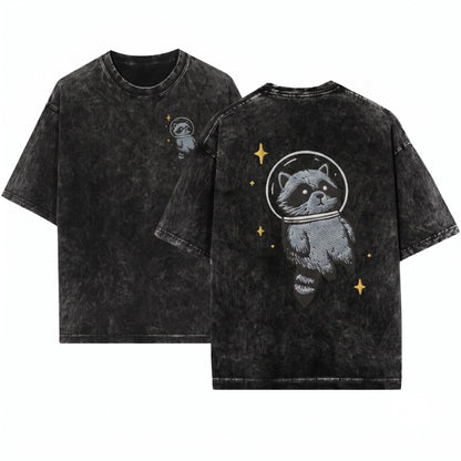 Space Raccoon Embroidered 1717 Cosmic Animal Chaotic Spooky Gamer Gift Unisex Wash T-Shirt
