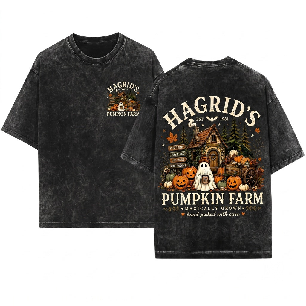 Retro Autumn Ghost House Hagrids Farm Fall Season Sweatshirt, Pumpkin Patch Crewneck Unisex Wash T-Shirt