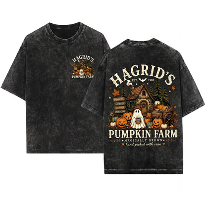 Retro Autumn Ghost House Hagrids Farm Fall Season Sweatshirt, Pumpkin Patch Crewneck Unisex Wash T-Shirt