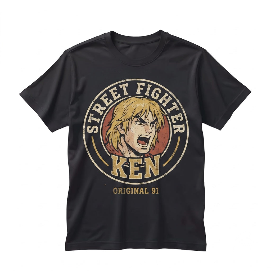 Retro Arcade Fighting Game Master Ken Graphic Cotton Crewneck Unisex TShirt