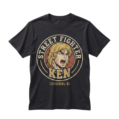 Retro Arcade Fighting Game Master Ken Graphic Cotton Crewneck Unisex TShirt