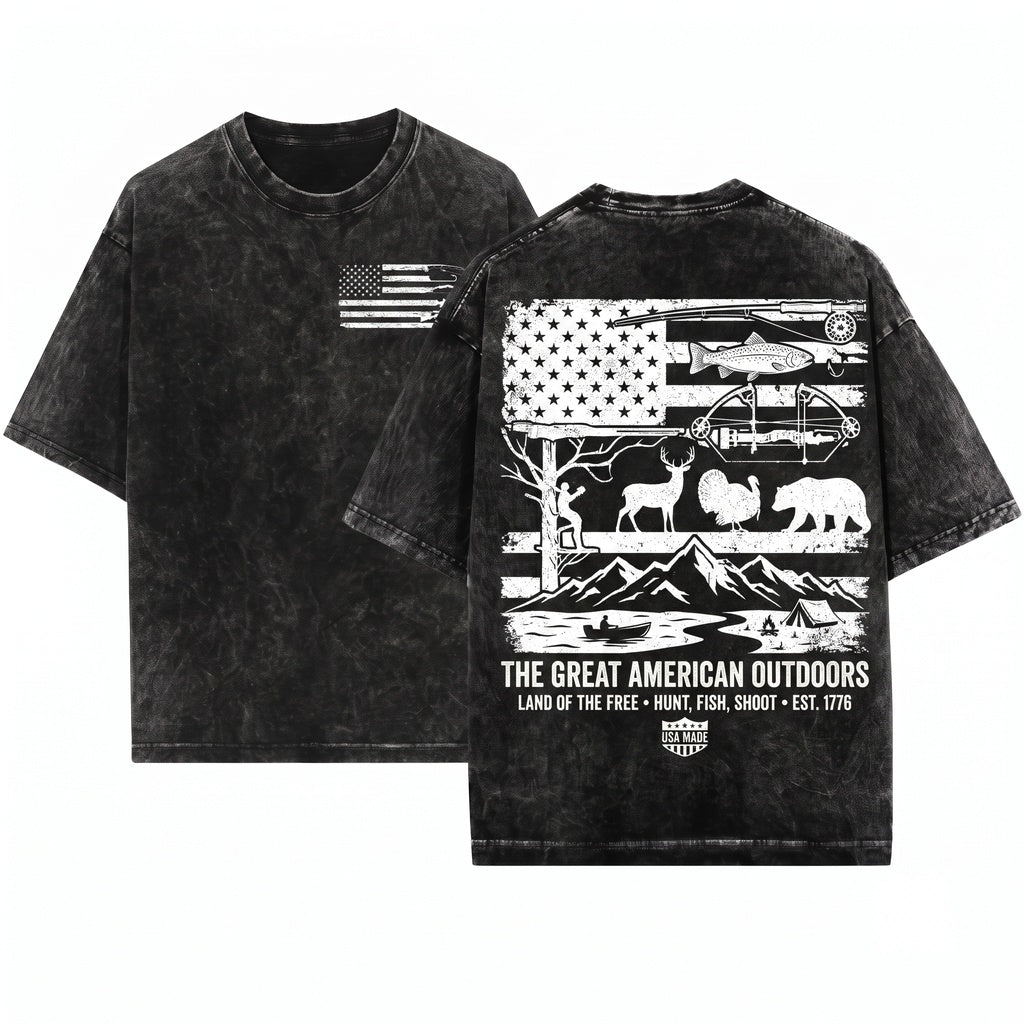 Mens Hunting Fishing USA Flag Camo Outdoor Graphic American Patriotic Angler Wilderness Gift Unisex Wash T-Shirt