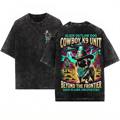 Vintage Pekingese UFO Western Cowboy Retro Alien Dog Owner Gift Unisex Wash T-Shirt