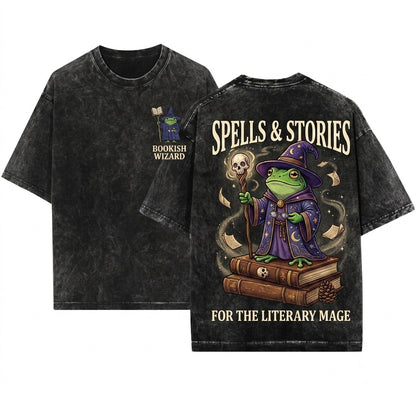 Wizard Frog Embroidered DnD Nerd Gift Ren Faire Unisex Wash T-Shirt