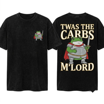 Twas the Carbs MLord Knight Frog Embroidered Funny Fantasy Medieval Humor Unisex Wash T-Shirt