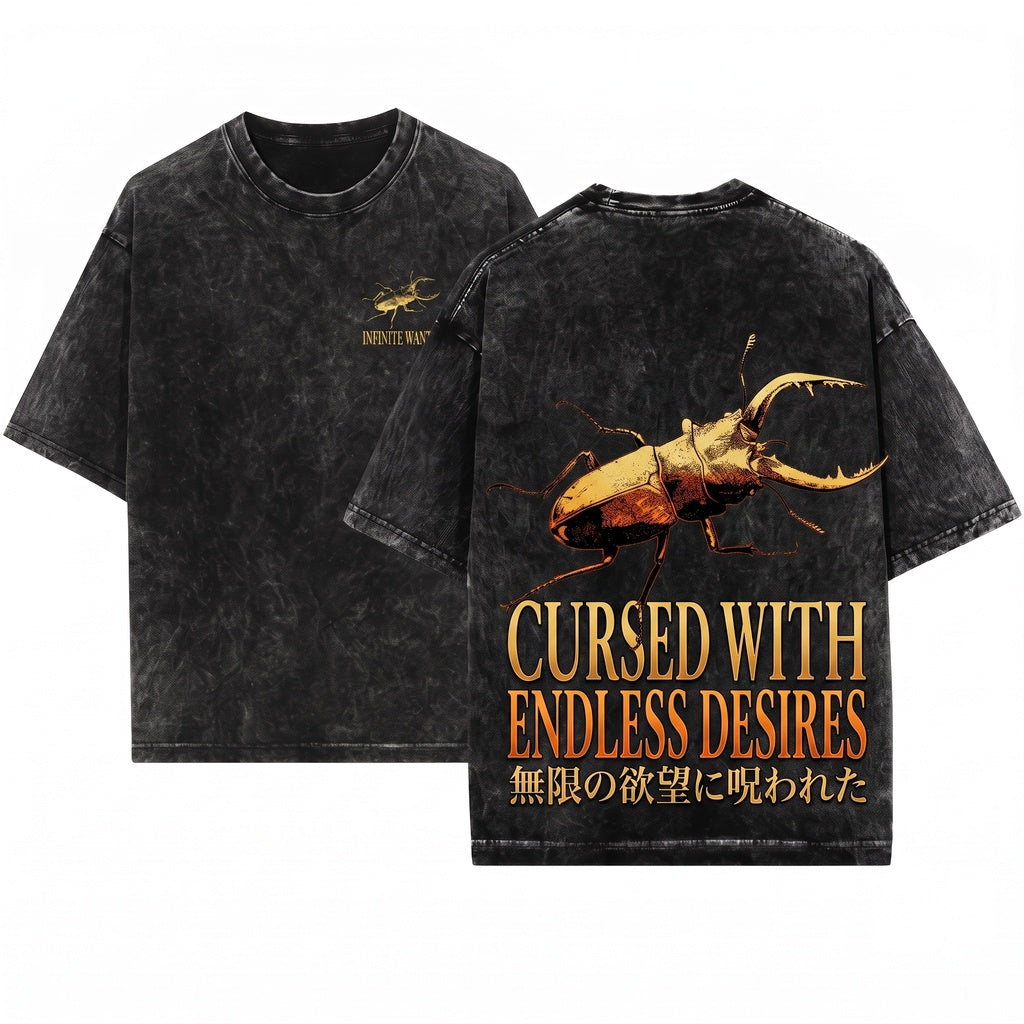 Cursed Endless Desire Vintage Japanese Stag Beetle Unisex Wash T-Shirt