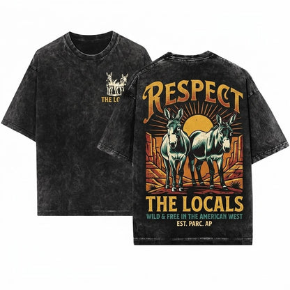 Respect The Locals Funny Donkey Graphic Farmer Gift Support Local Growers Unisex Wash T-Shirt