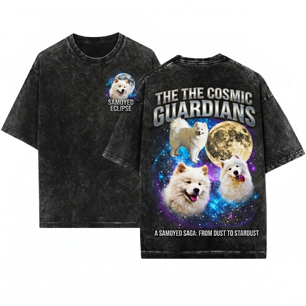 Three Moon Fluffy Samoyed Galaxy Cosmic Space Dog Lover Pet Gift Unisex Wash T-Shirt
