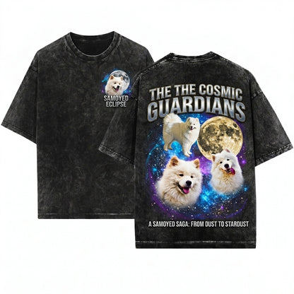 Three Moon Fluffy Samoyed Galaxy Cosmic Space Dog Lover Pet Gift Unisex Wash T-Shirt