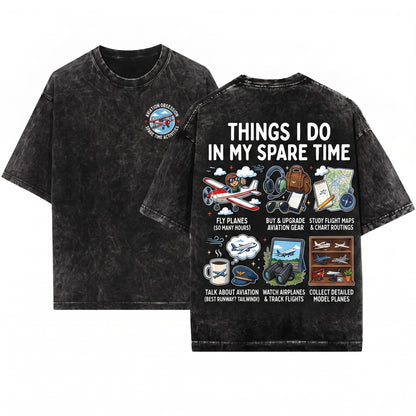 Funny Aviation Pilot Flight Airplane Hobbyist Collector Spare Time Idea Gift For Men Unisex Wash T-Shirt