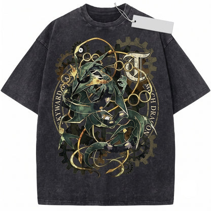 Vintage Sky Dragon Graphic Top, Acid Wash Retro Anime Manga Gamer Gift Oversized Unisex TShirt