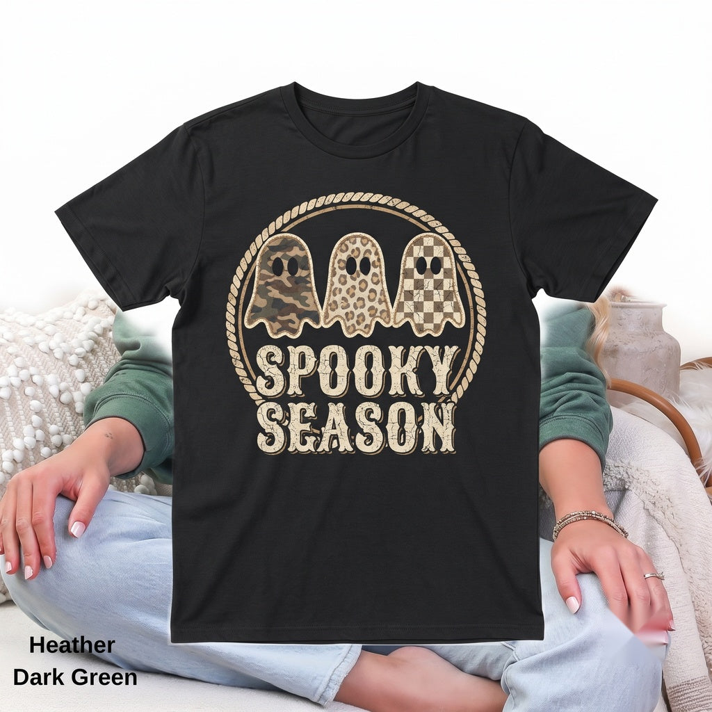 Spooky Halloween Leopard Camo Ghost Fall Season Graphic Crewneck Gift Unisex TShirt