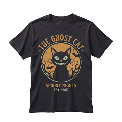 Scary Creepy Christmas Black Cat Vintage Full Moon Retro Holiday Gift Unisex TShirt