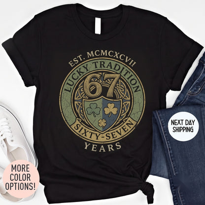 67 Shamrocks St. Patrick’s Day Funny Irish Lucky Clover Green Graphic Birthday Unisex TShirt