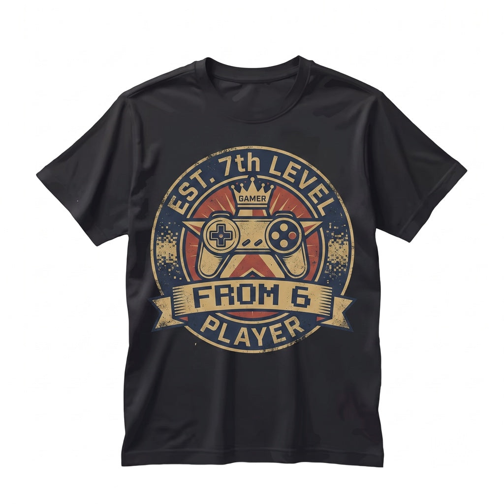 Level Up 7th Birthday Gamer Gift Pixel Video Game Watercolor Graphic Kids Unisex TShirt