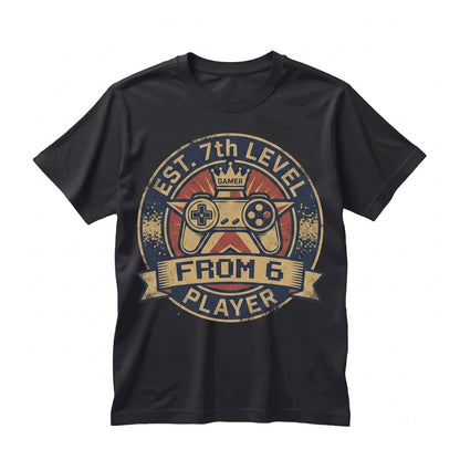 Level Up 7th Birthday Gamer Gift Pixel Video Game Watercolor Graphic Kids Unisex TShirt