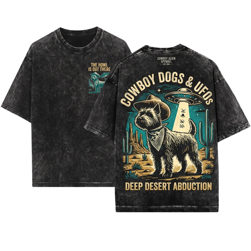 Vintage Earthdog Cairn UFO Retro Alien Western Cowboy Pet Present Unisex Wash T-Shirt