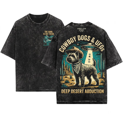Vintage Earthdog Cairn UFO Retro Alien Western Cowboy Pet Present Unisex Wash T-Shirt