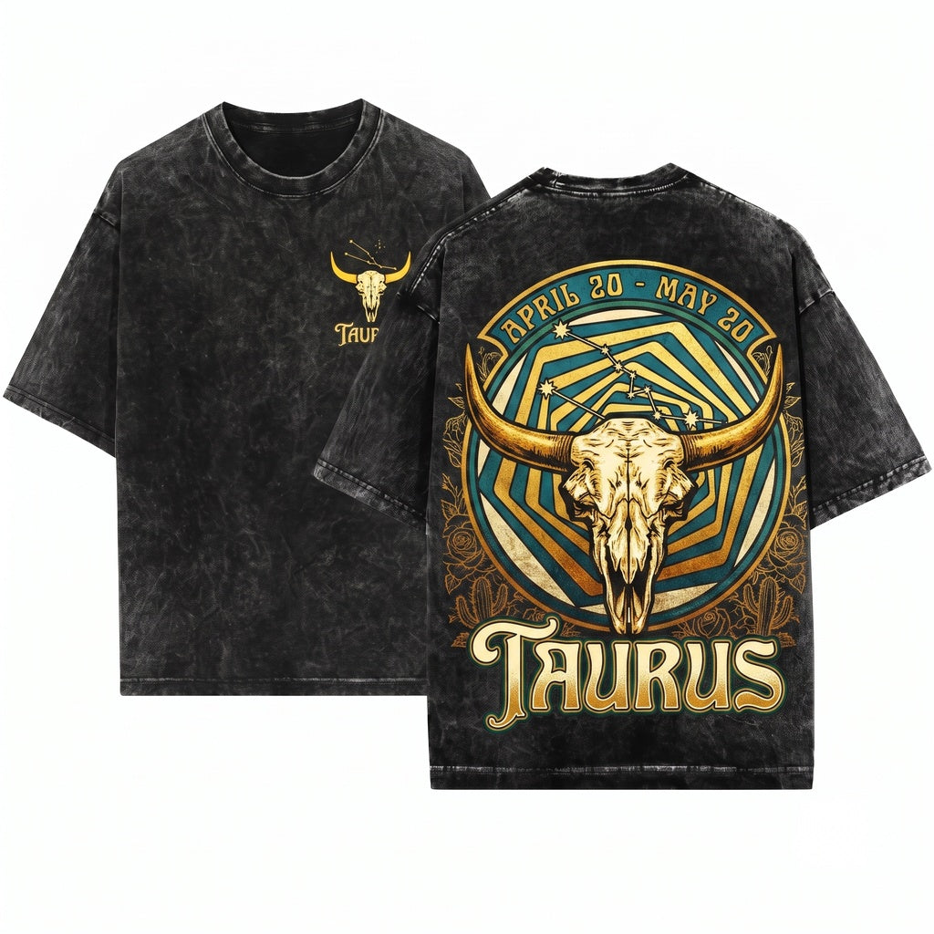 Taurus Zodiac Vintage Celestial Astrology Graphic Unisex Wash T-Shirt