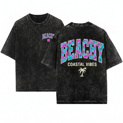 Beachy Lake Neon Summer Graphic Vacation Trendy Unisex Wash T-Shirt