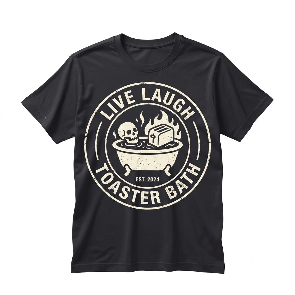 Live Laugh Toaster Bath Skeleton Dark Humor Morbid Emo Goth Sarcastic Sad Mental Health Graphic Unisex TShirt
