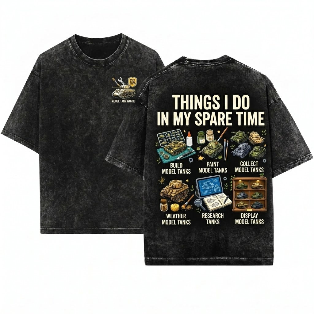 Funny Model Tank Builder Hobbyist Gift for Dad Grandpa Military Enthusiast Unisex Wash T-Shirt
