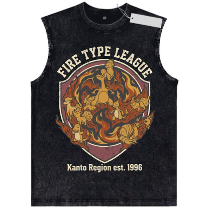 Vintage Washed Japanese Anime Flame Dragon Creature Graphic Sleeveless Gamer Gift Apparel Unisex TShirt