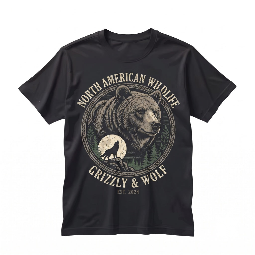 Retro Bear Graphic Woodland Moonlit Animal Rustic Wilderness Adventure Style Gift Unisex TShirt