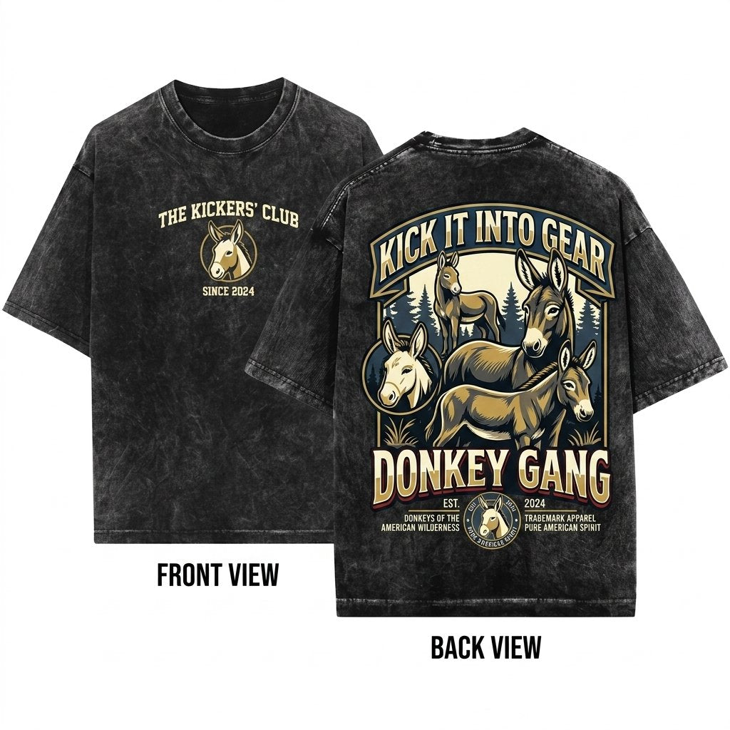 Donkey in Nature Vintage Graphic Farm Animal Lover Gift 90s Forest Unisex Wash T-Shirt