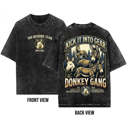 Donkey in Nature Vintage Graphic Farm Animal Lover Gift 90s Forest Unisex Wash T-Shirt