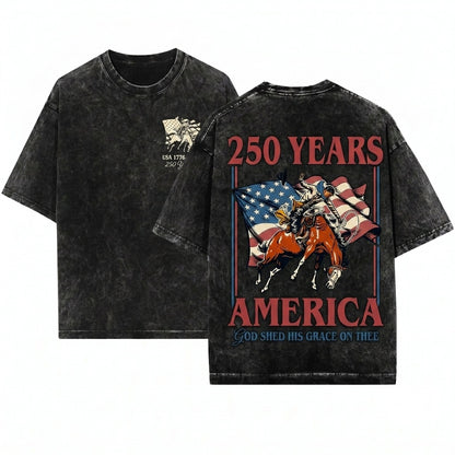 250th America Anniversary 4th July Independence Day Christian Faith Family Freedom Church Gift Unisex Wash T-Shirt