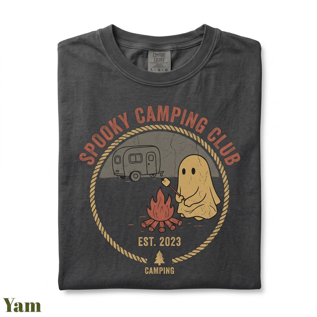 Spooky Halloween Ghost Marshmallow Campfire Roasting Outdoor Lover Graphic Unisex TShirt