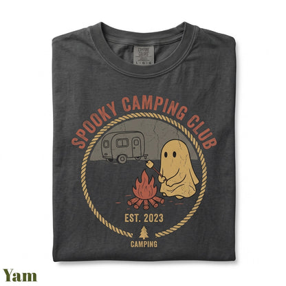 Spooky Halloween Ghost Marshmallow Campfire Roasting Outdoor Lover Graphic Unisex TShirt