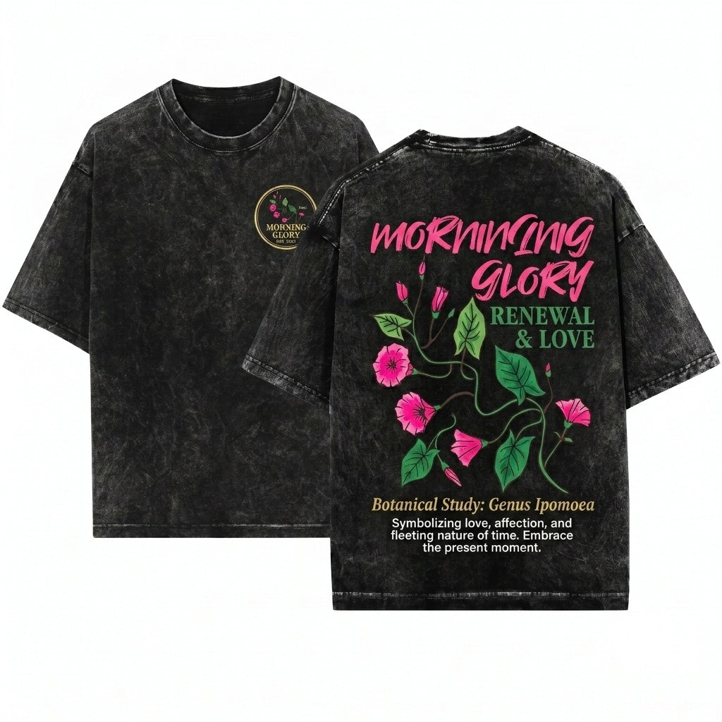 Morning Glory Flower Botanical Garment Dyed Vintage Unisex Wash T-Shirt