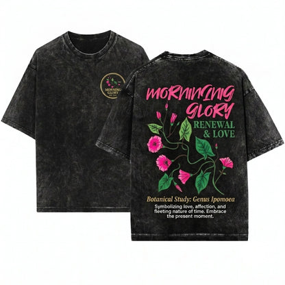 Morning Glory Flower Botanical Garment Dyed Vintage Unisex Wash T-Shirt