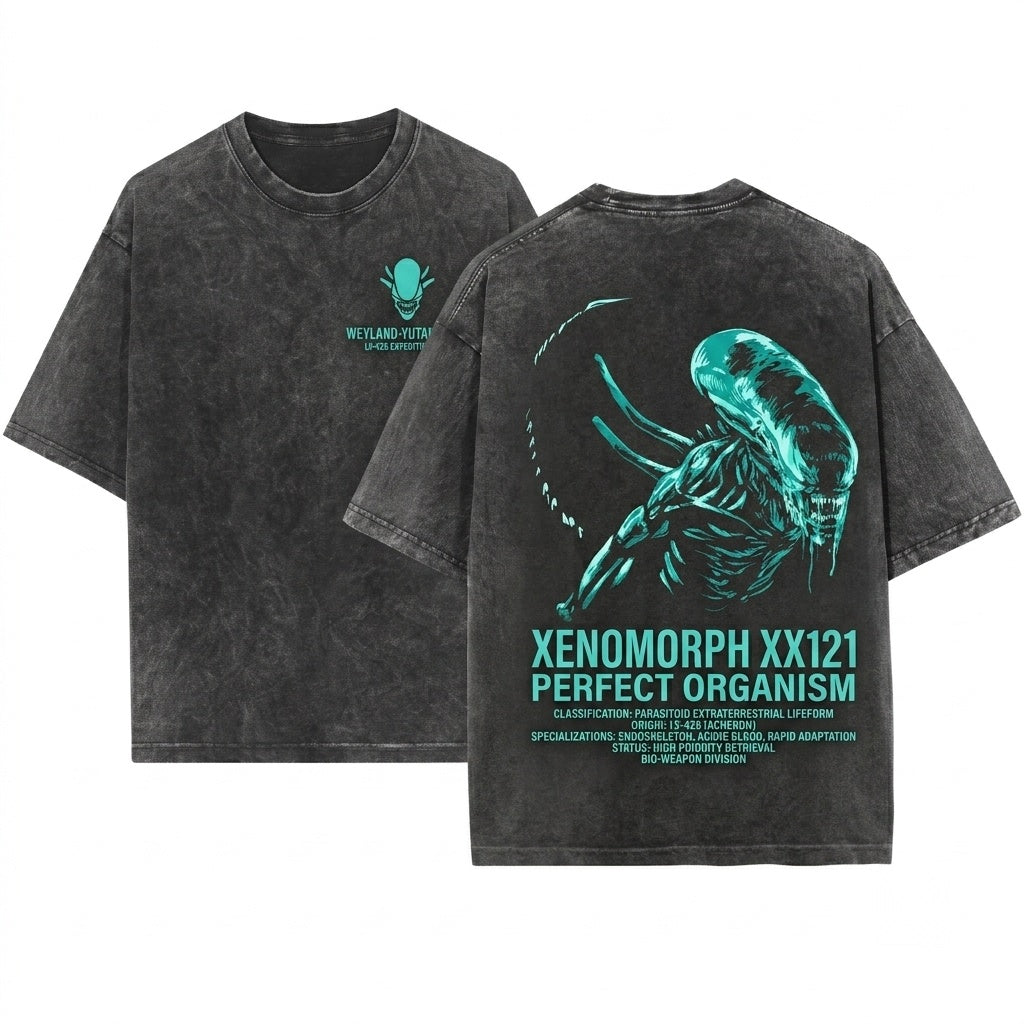 Retro Sci-Fi Horror Movie Graphic Xenomorph Alien Unisex Wash T-Shirt