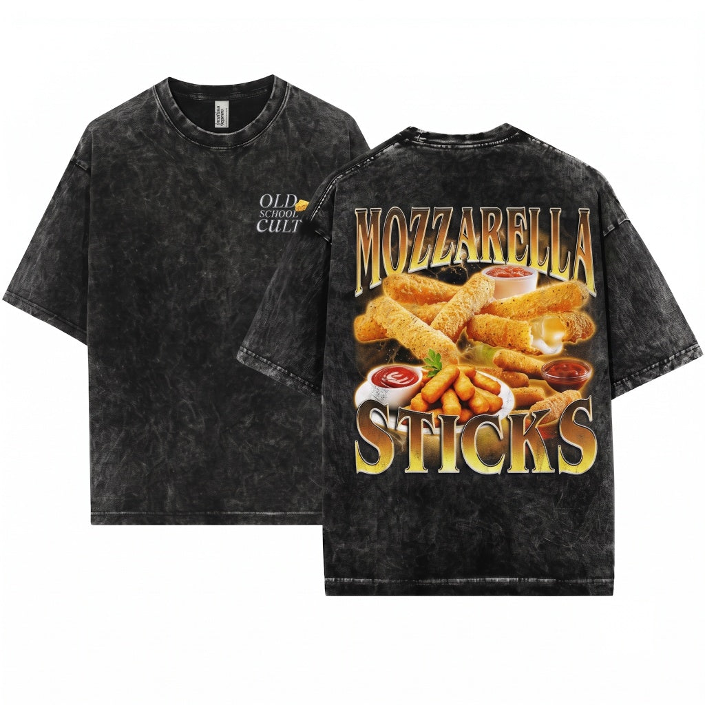 Retro 90s Mozzarella Sticks Graphic Funny Foodie Novelty Gag Unisex Wash T-Shirt