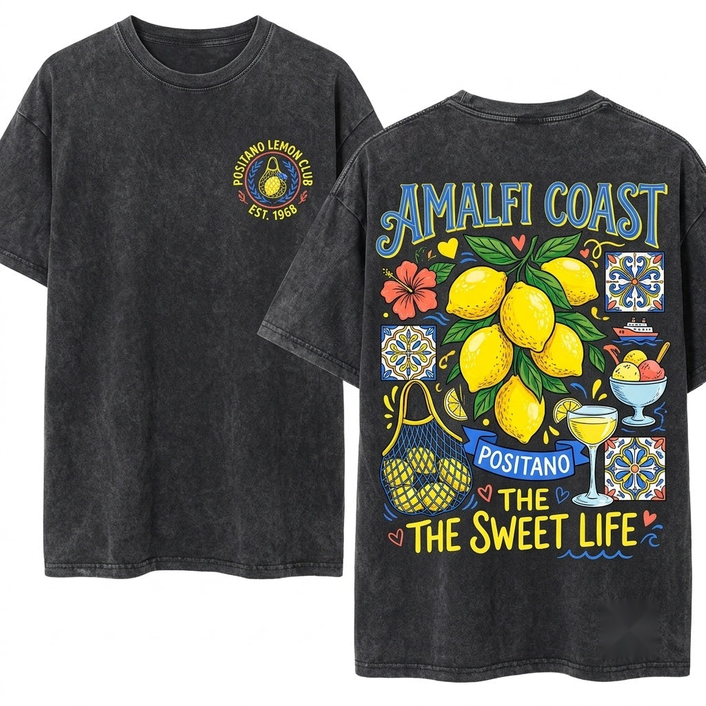 Amalfi Coast La Dolce Vita Positano Italy Graphic Women Unisex Wash T-Shirt