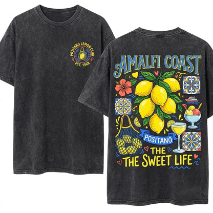 Amalfi Coast La Dolce Vita Positano Italy Graphic Women Unisex Wash T-Shirt