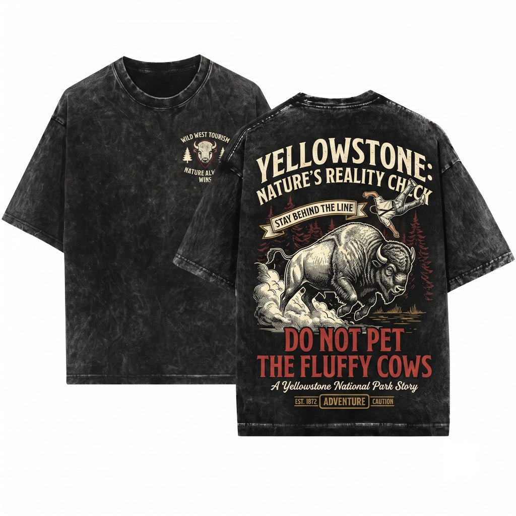Do Not Pet The Fluffy Cow Funny Bison Family Camping Vacation Outdoor Summer Outfit Unisex Wash T-Shirt