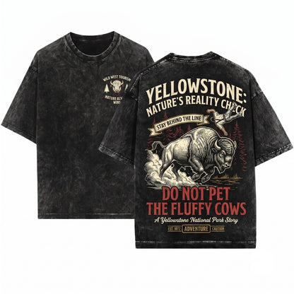 Do Not Pet The Fluffy Cow Funny Bison Family Camping Vacation Outdoor Summer Outfit Unisex Wash T-Shirt