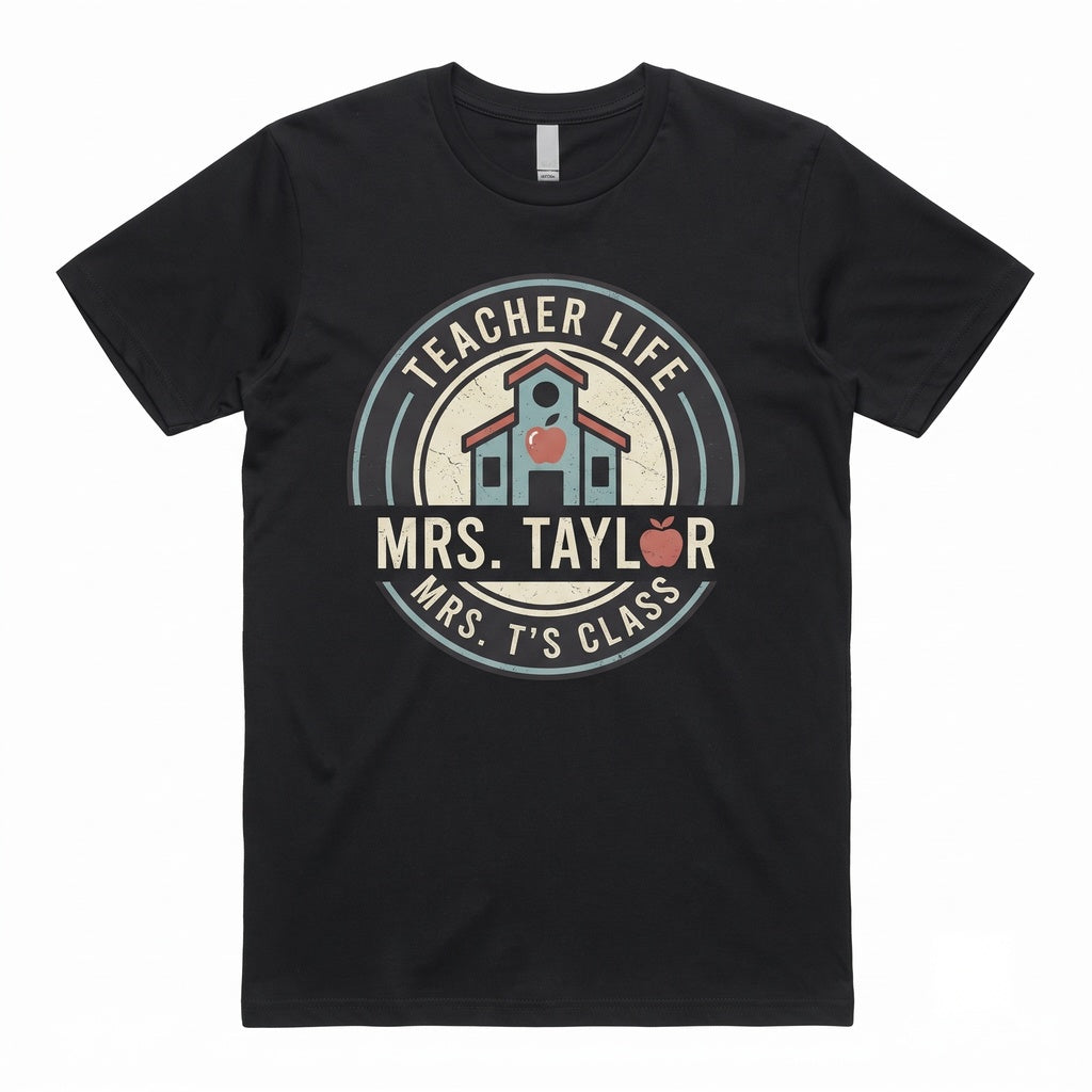 Custom Floral Pattern Teacher Appreciation Gift, Trendy Personalized Chenille Patch Lettering, Soft Mrs Name Unisex TShirt