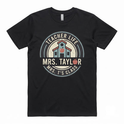 Custom Floral Pattern Teacher Appreciation Gift, Trendy Personalized Chenille Patch Lettering, Soft Mrs Name Unisex TShirt